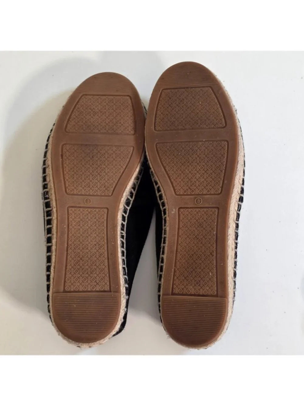 Tory Burch Espadrille Flats Shoes Women 8M Black Suede Leather Cap Toe Double T